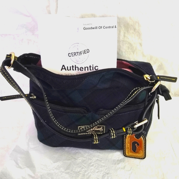 Dooney & Bourke Navy Green Plaid Tartan Bag Purse & Authentic paper - Picture 3 of 13